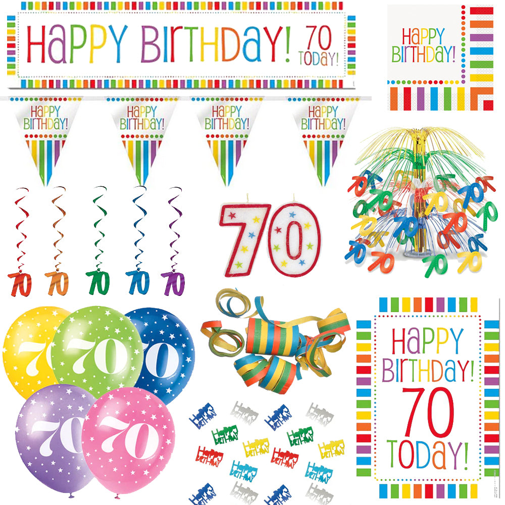 70th Rainbow Birthday Decoration Pack