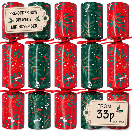 100 x Christmas Crackers Eco-Friendly Festive Berries Red & Green - 10