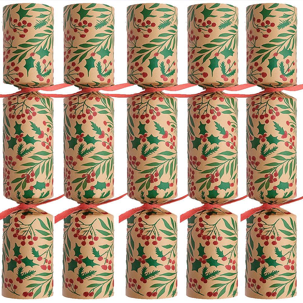 Christmas Crackers 10 - Plastic Free - Box of 100 Holly Kraft Design