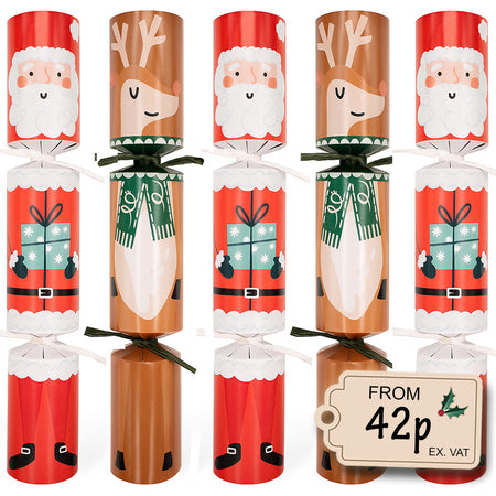 100 x Christmas Crackers Eco-Friendly Santa & Reindeer - 10