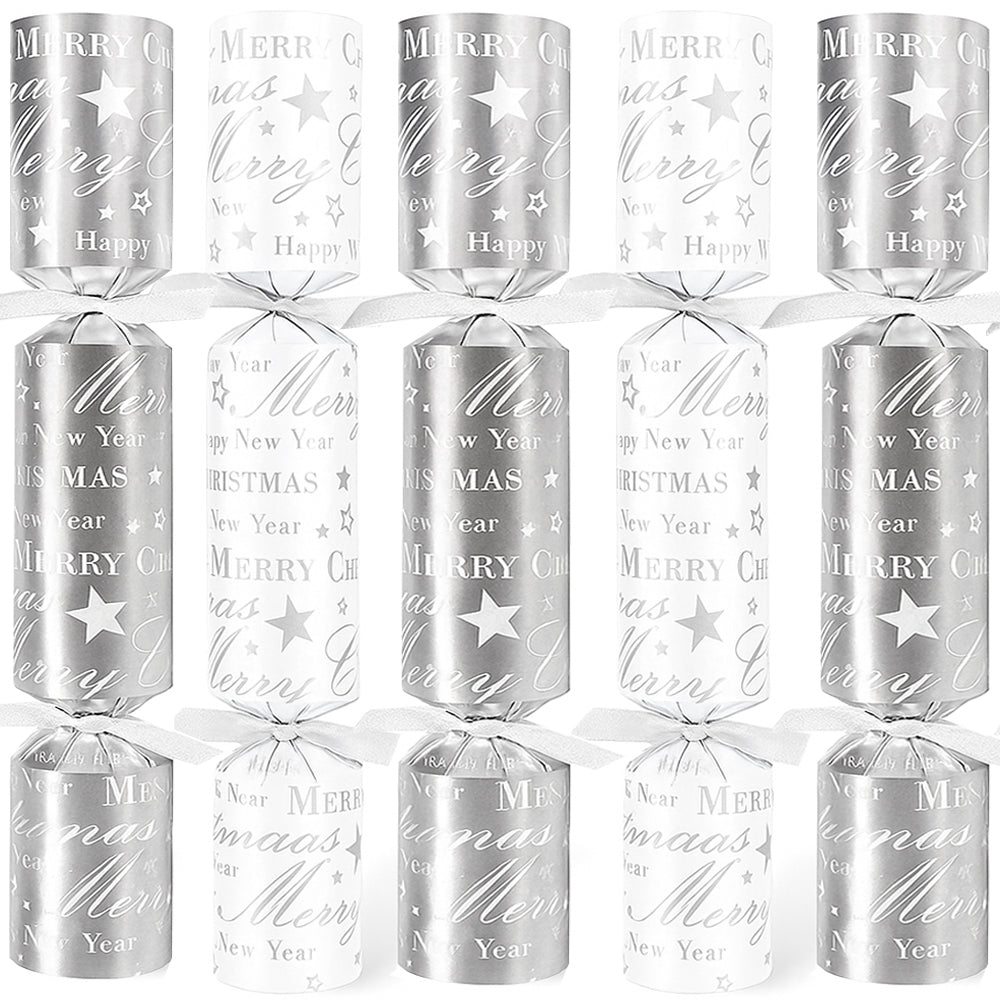 Silver Christmas Crackers 11 Plastic Free Box of 100 Silver Holly Berry Design