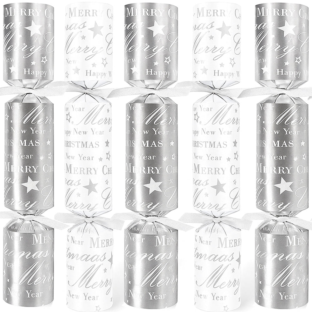 100 x Christmas Crackers Eco-Friendly Silver & White - 11" - Bulk Pack