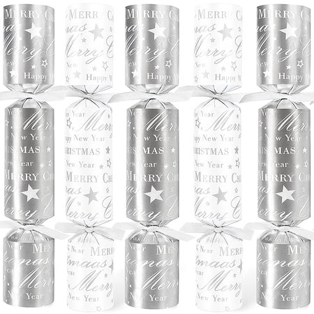 Silver Christmas Crackers 11 Plastic Free Box of 100 Silver Holly Berry Design