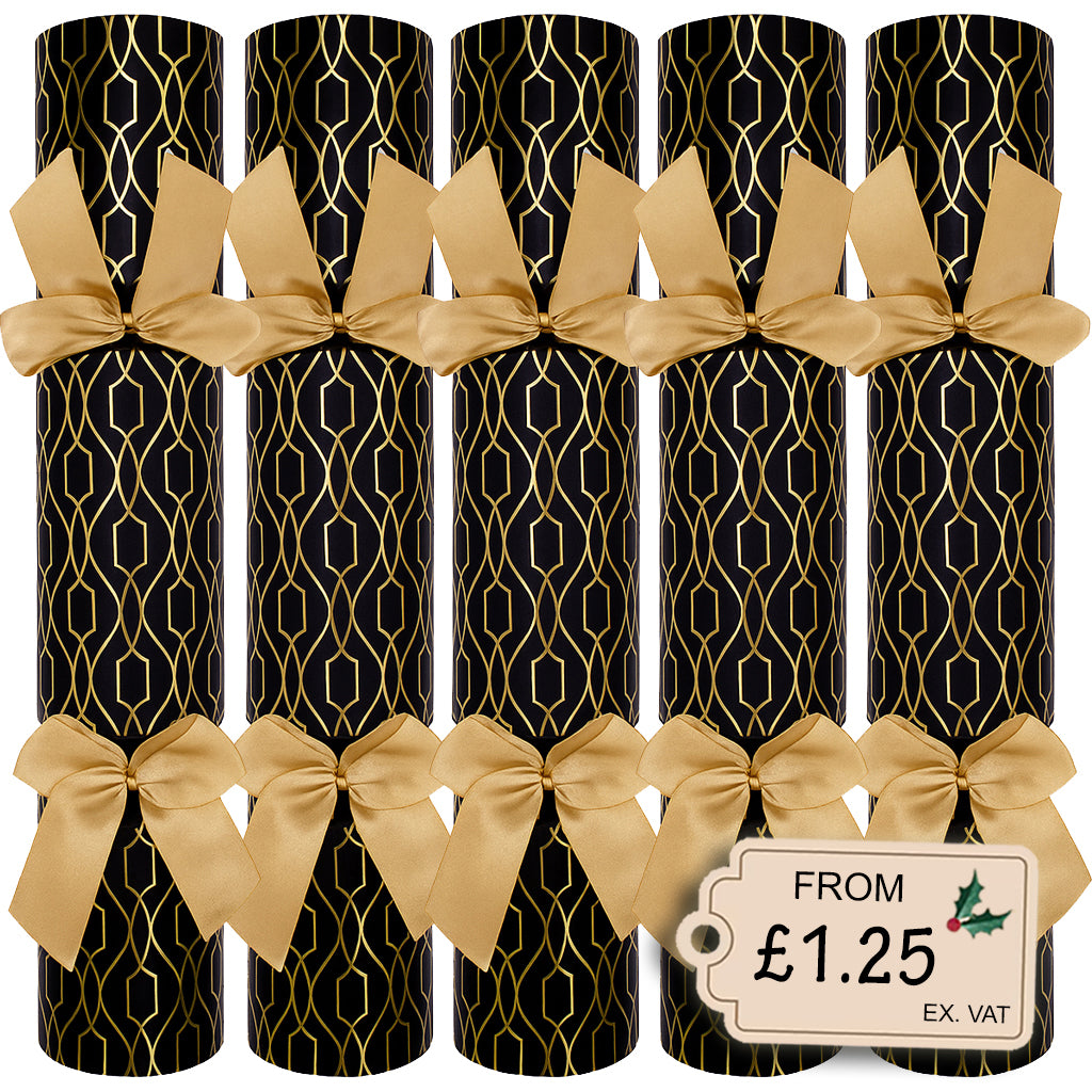 108 x Christmas Crackers Black & Gold Luxury Eco-Friendly - 13" - Bulk Pack