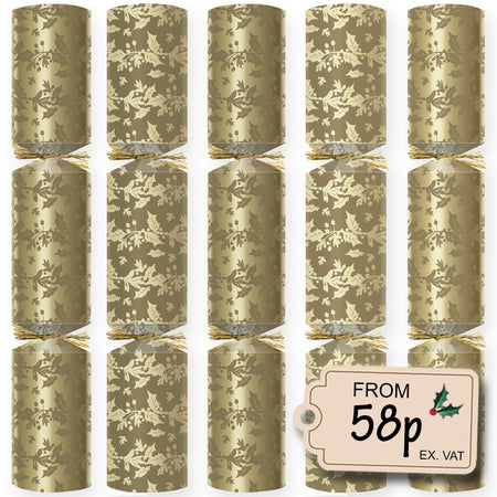 Gold Holly Berry Christmas Crackers - Plastic Free - Box of 100
