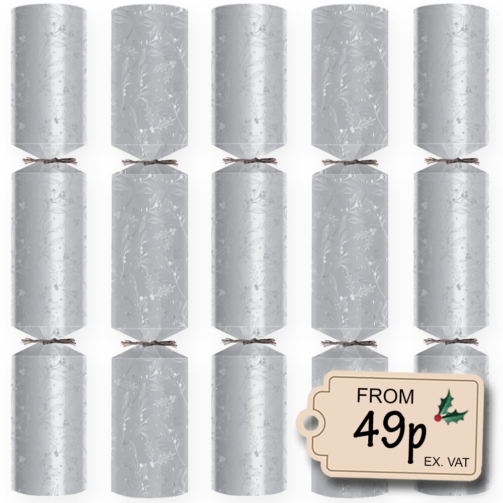 Silver Holly and Mistletoe Christmas Crackers - Plastic Free - Box of 100