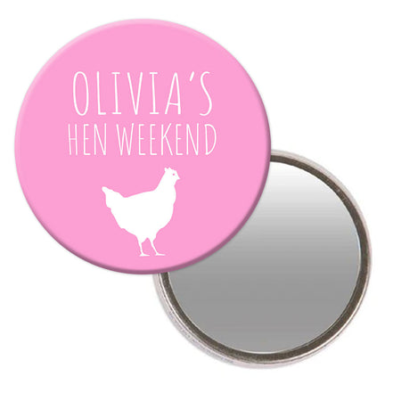 Personalised Pocket Mirror- Light Pink Hen Design