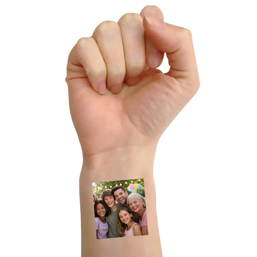 Temporary Photo Examples Custom Temporary Tattoos | Your Photo or Logo | Pack of 16 – Party Packs