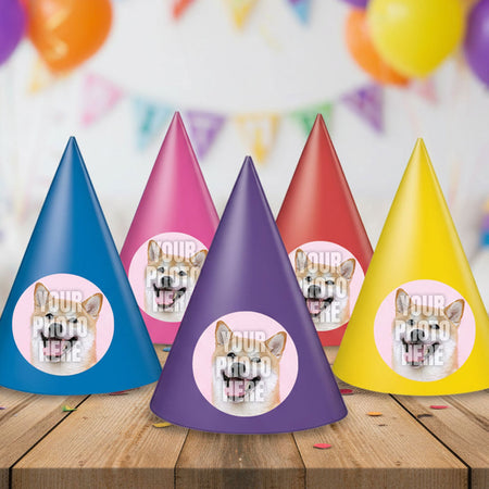 Full Photo Personalised Party Cone Hats - Pack of 8