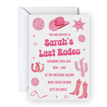 Personalised Pink Cowgirl Invitations - Pack of 16