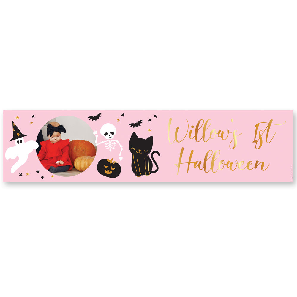 Pink Halloween Personalised Photo Banner Decoration - 1.2m