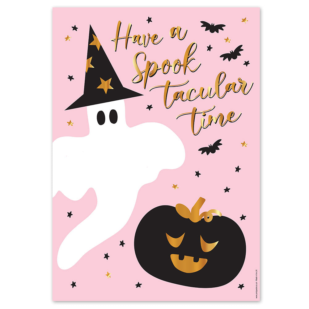 Pink Halloween Ghost and Pumpkin Poster - A3