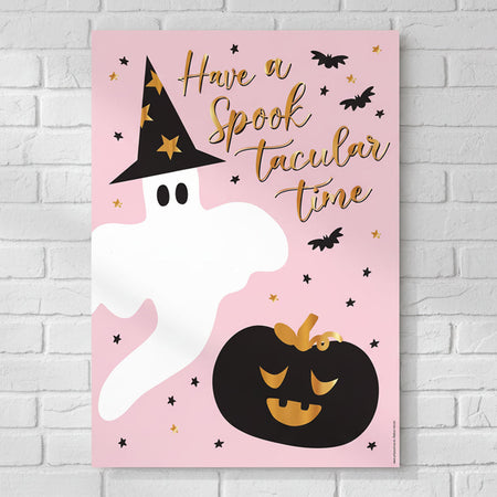Pink Halloween Ghost and Pumpkin Poster - A3