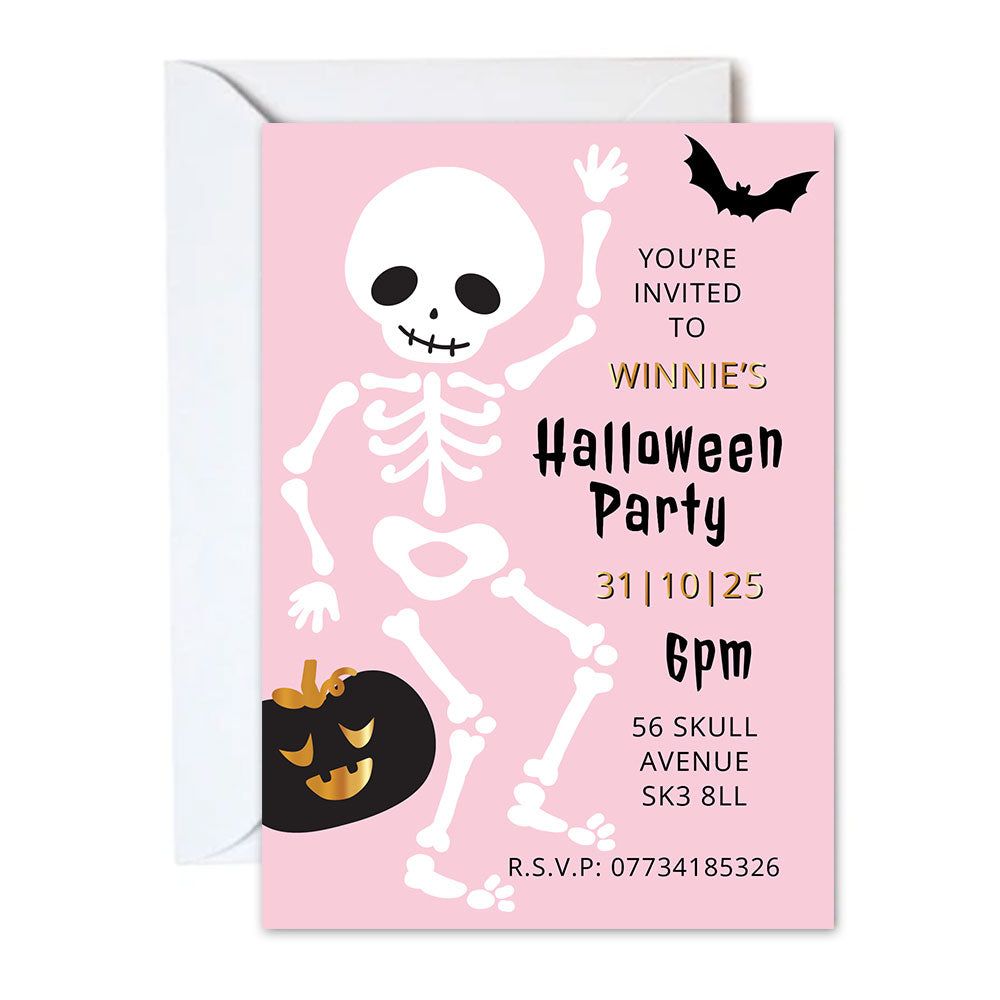 Cute Pink Halloween Personalised Party Invitation - Pack of 16