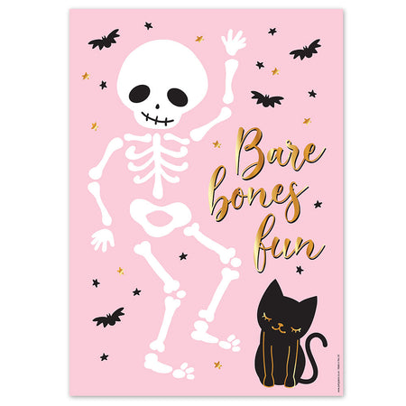 Pink Halloween Skeleton Poster - A3