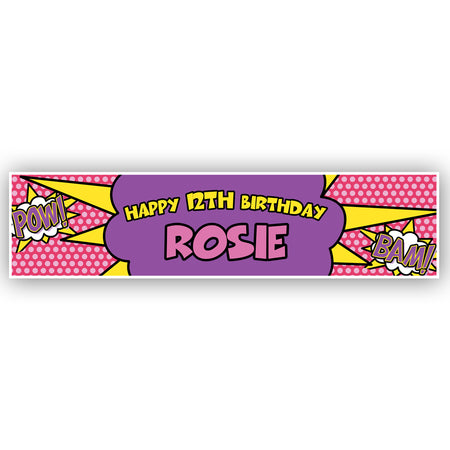 Pink Superhero Personalised Banner - 1.2m