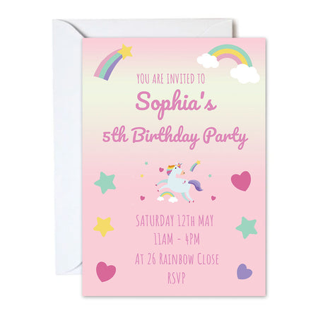 Pink Unicorn Personalised Invitations - Pack of 16