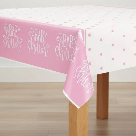 Pink Hearts Baby Shower Rectangular Plastic Tablecloth - 2.1m