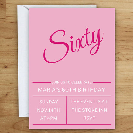 Pink Personalised Invitations - Pack of 16