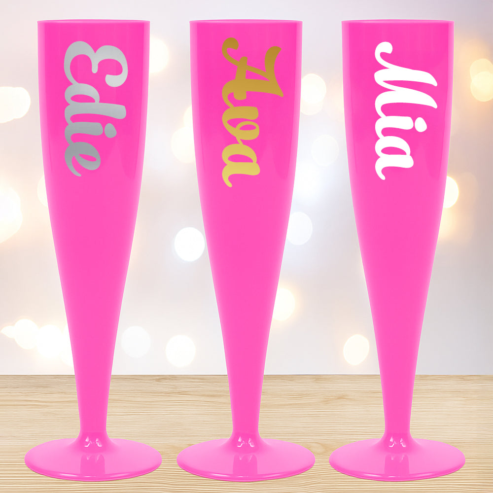 Pink Personalised Name Champagne & Prosecco Flute Glass - Choose Your Text Colour - 175ml - Each