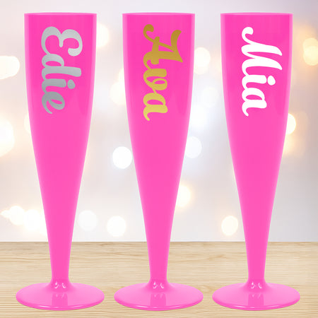 Pink Personalised Name Champagne & Prosecco Flute Glass - Choose Your Text Colour - 175ml - Each