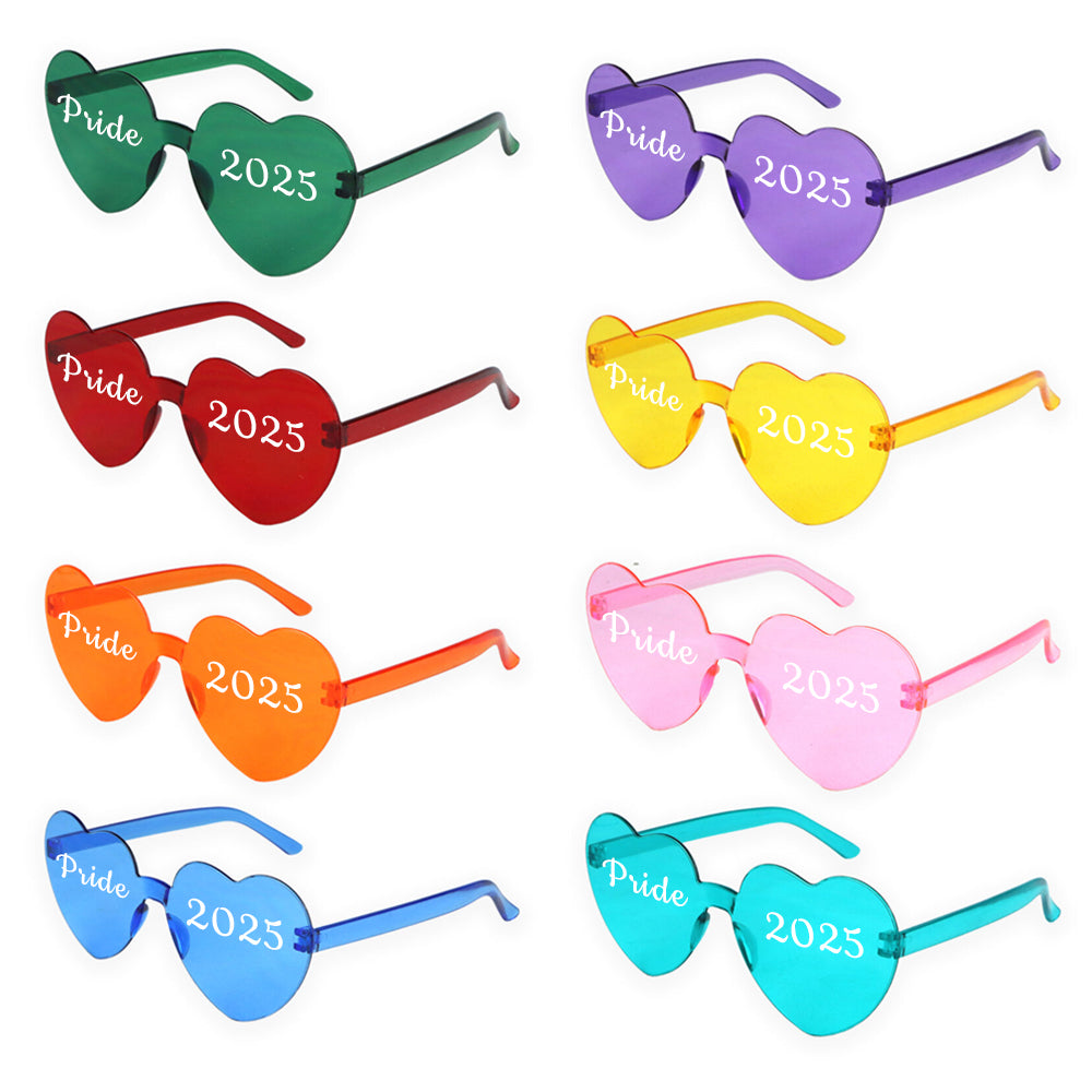 Pride 2025 Rainbow Heart Shape Glasses - Assorted Colours - Pack of 8