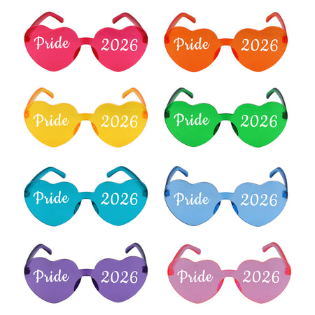 Pride 2026 Rainbow Heart Shape Glasses - Assorted Colours - Pack of 8
