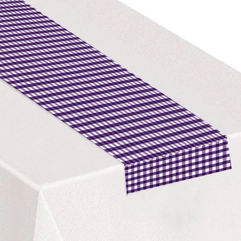 Purple Gingham Fabric Table Runner - 1.1m
