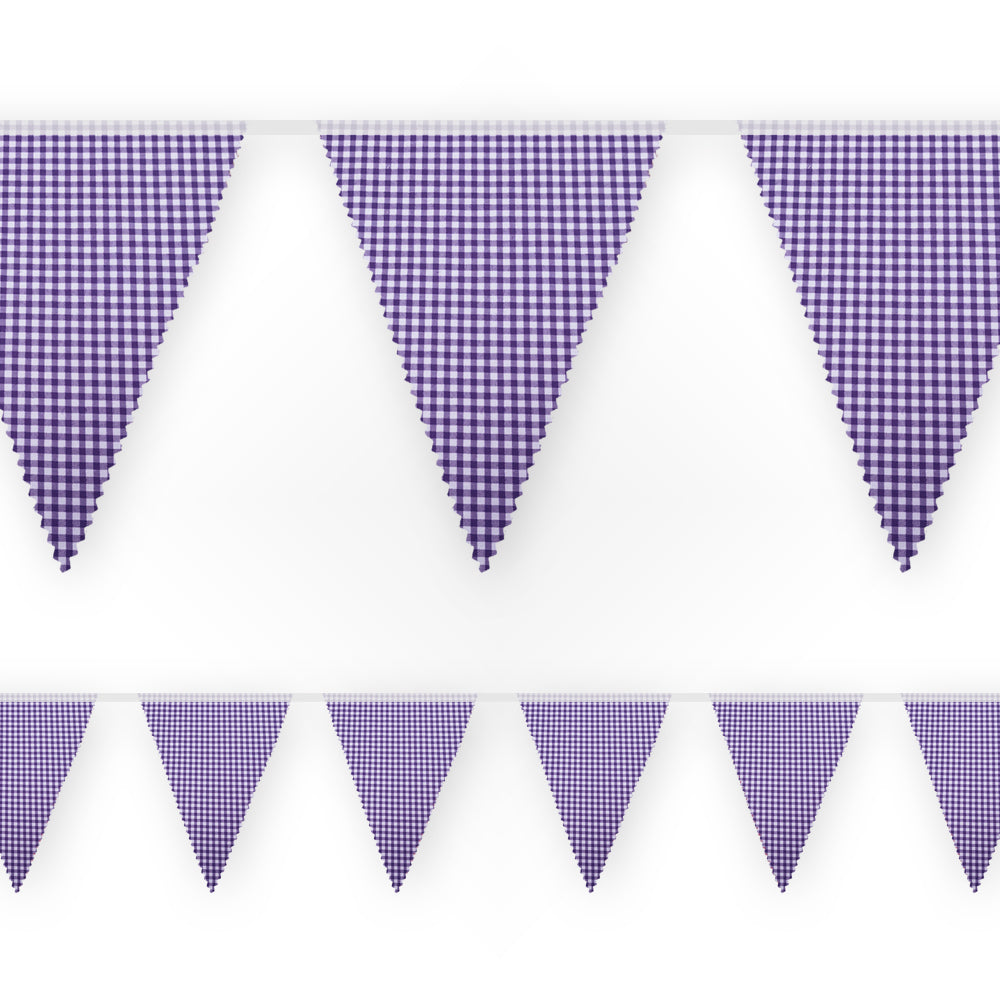 Purple Gingham Fabric Bunting - 8m