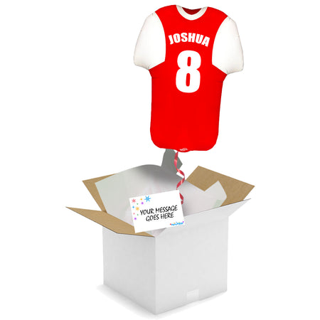 Personalised Inflated Red and White Sports Shirt Foil Balloon in a Box - 20