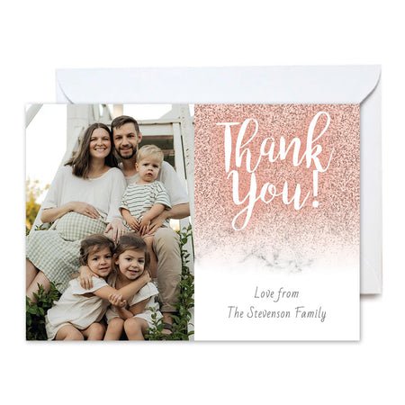 Rose Gold Glitter Personalised Photo Thank You Cards - Pack of 8