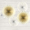 Gold & White Paper Fan Decorations - Pack of 4