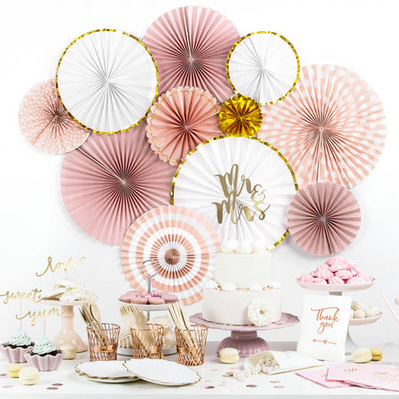 Dusty Rose And Gold Fan Decorations - Pack of 3