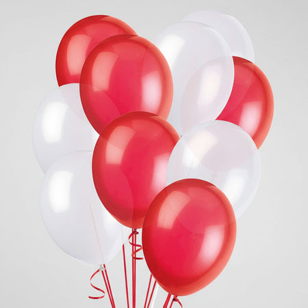 Red and White Latex Balloons - 12