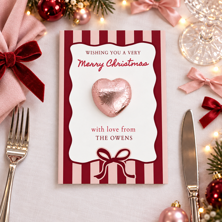 Personalised Red and Pink Stripe Favour Card - Pack of 8