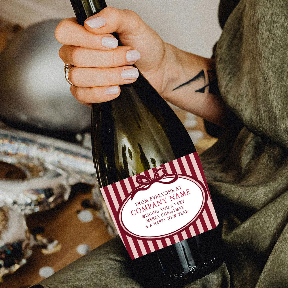 Personalised Red and Pink Christmas Wine Bottle Lables - Sheet of 4