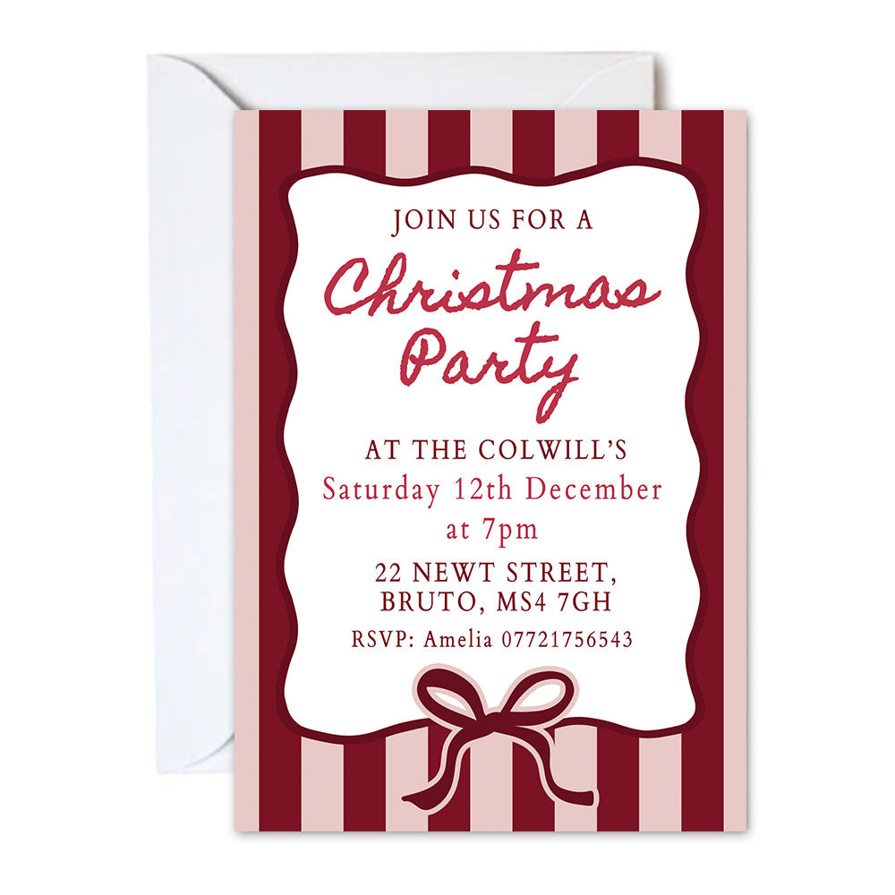 Personalised Red and Pink Christmas Party Invitations - Pack of 16