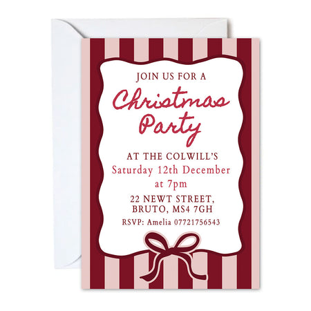 Personalised Red and Pink Christmas Party Invitations - Pack of 16