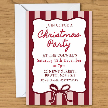 Personalised Red and Pink Christmas Party Invitations - Pack of 16