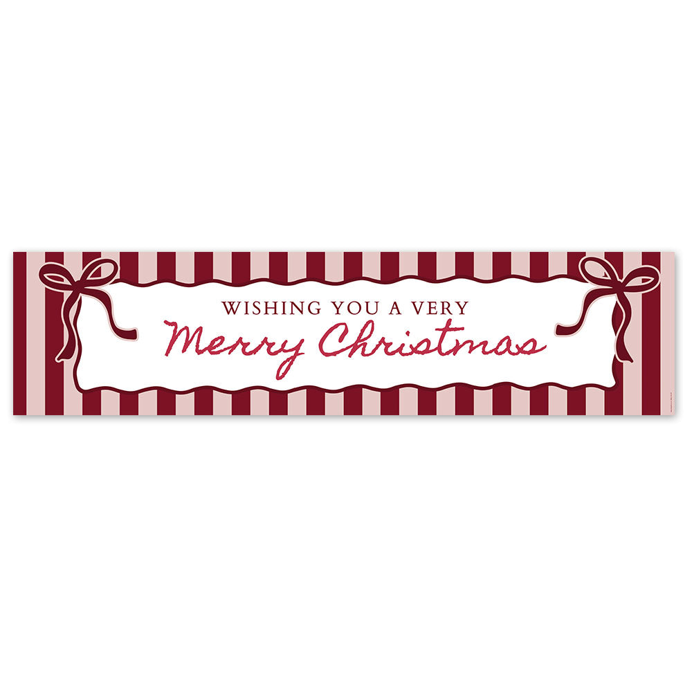 Red and Pink Stripe Merry Christmas Banner - 120cm x 30cm