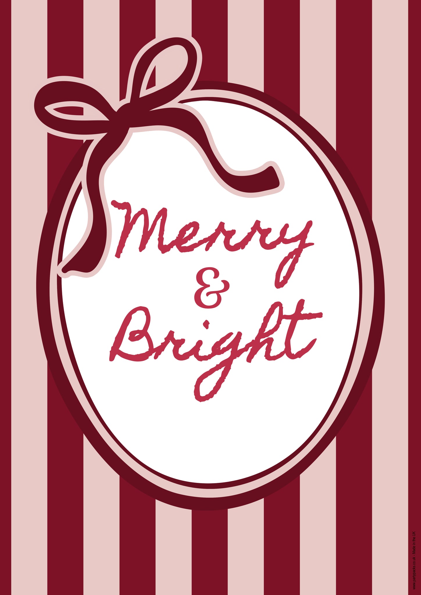 Red and Pink Merry and Bright Christmas Poster - A3