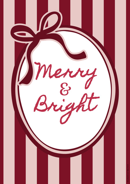 Red and Pink Merry and Bright Christmas Poster - A3
