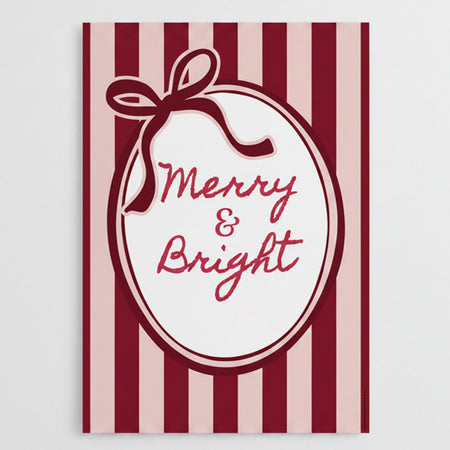 Red and Pink Merry and Bright Christmas Poster - A3