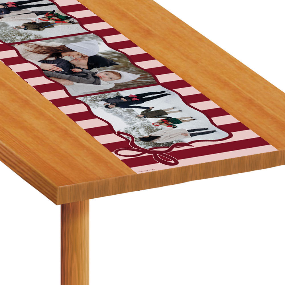 Personalised Red and Pink Multi Photo Table Runner - 120cm x 30cm