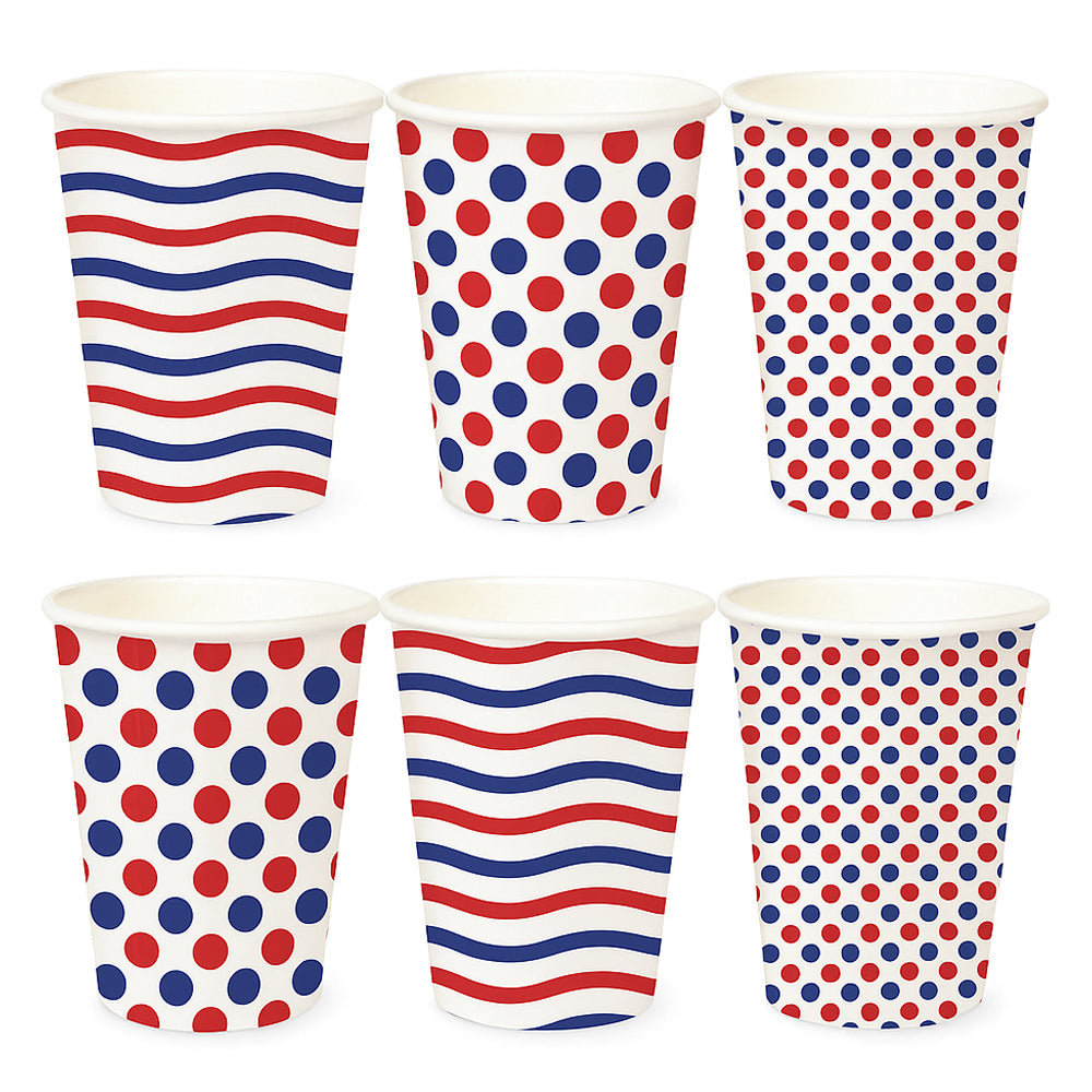 Red, White & Blue Pattern Paper Cups - Pack of 36
