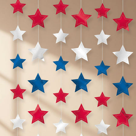 Red, White and Blue Foil Star String Decorations - 2.1m - Pack of 6