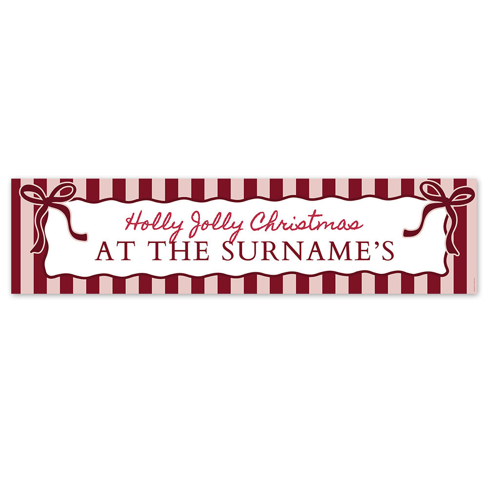 Personalised Red and Pink Holly Jolly Christmas Banner - 120cm x 30cm