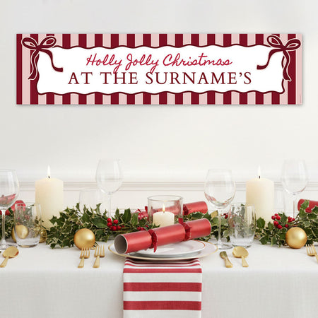 Personalised Red and Pink Holly Jolly Christmas Banner - 120cm x 30cm