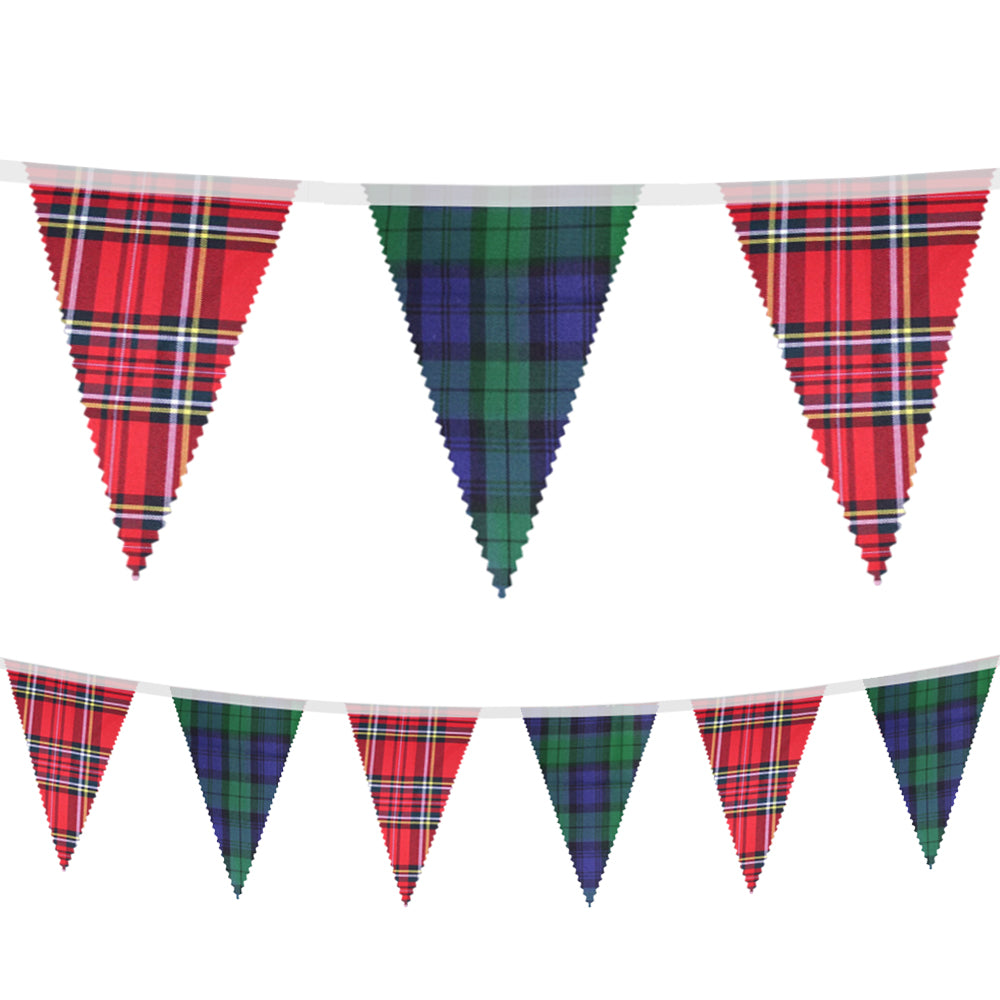 Red and Blue Tartan Fabric Bunting - 8m