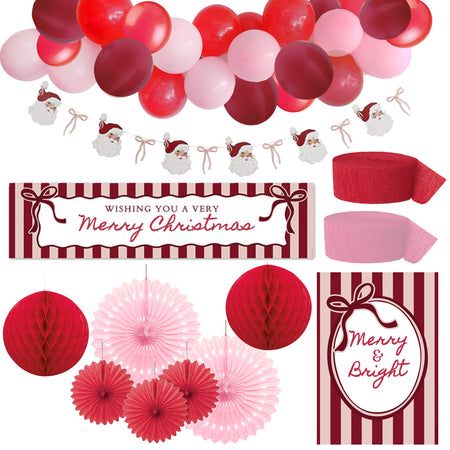 Red and Pink Stripe Christmas Party Decoration Pack